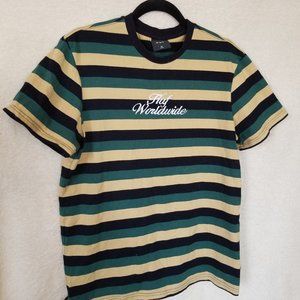 Huf Worldwide Logo Short Sleeve Horiz Stripe Shirt M mens